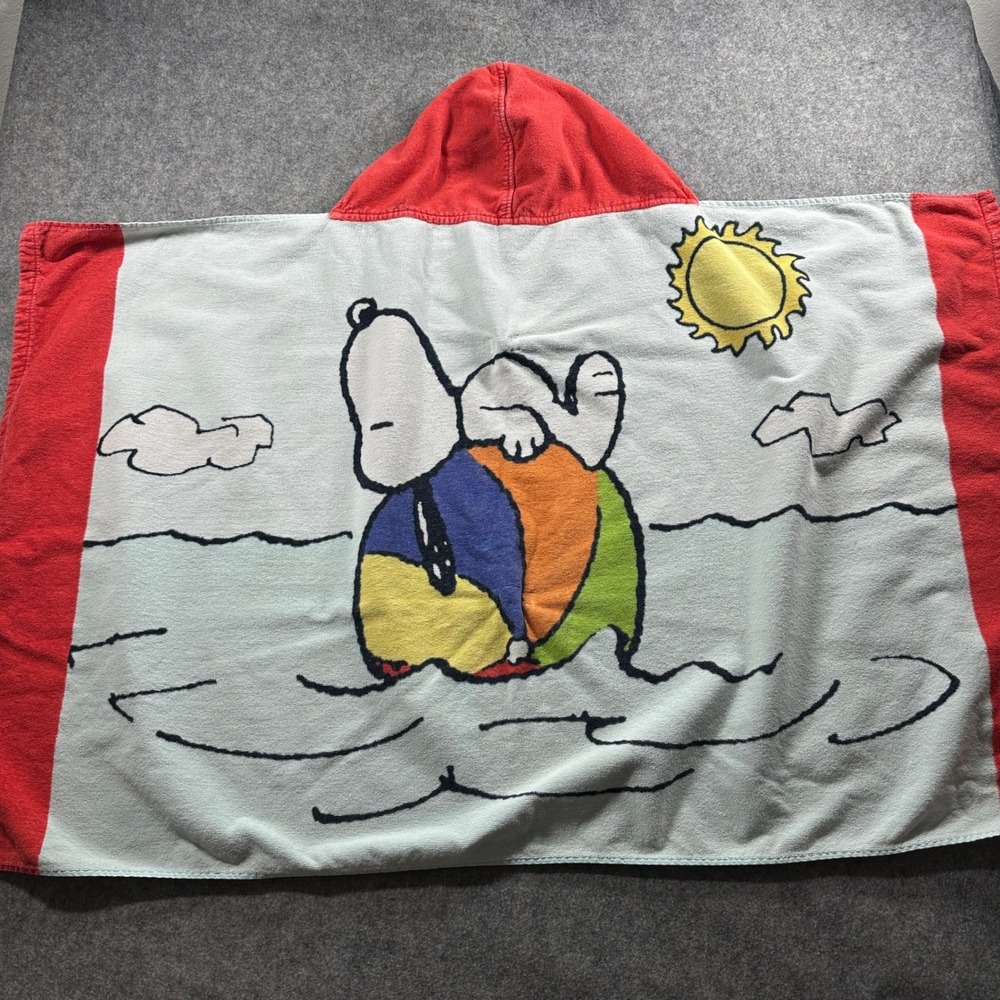 Pottery Barn Kids Hooded Towel Kids 30x50 White Snoopy Peanuts Beach Poncho